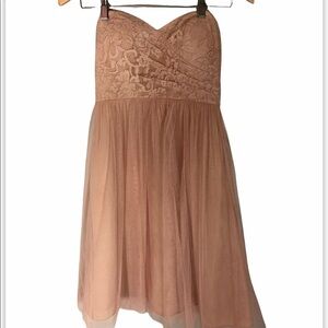 JENNY YOO Tulle Skirt Lace Bodice Strapless Dress